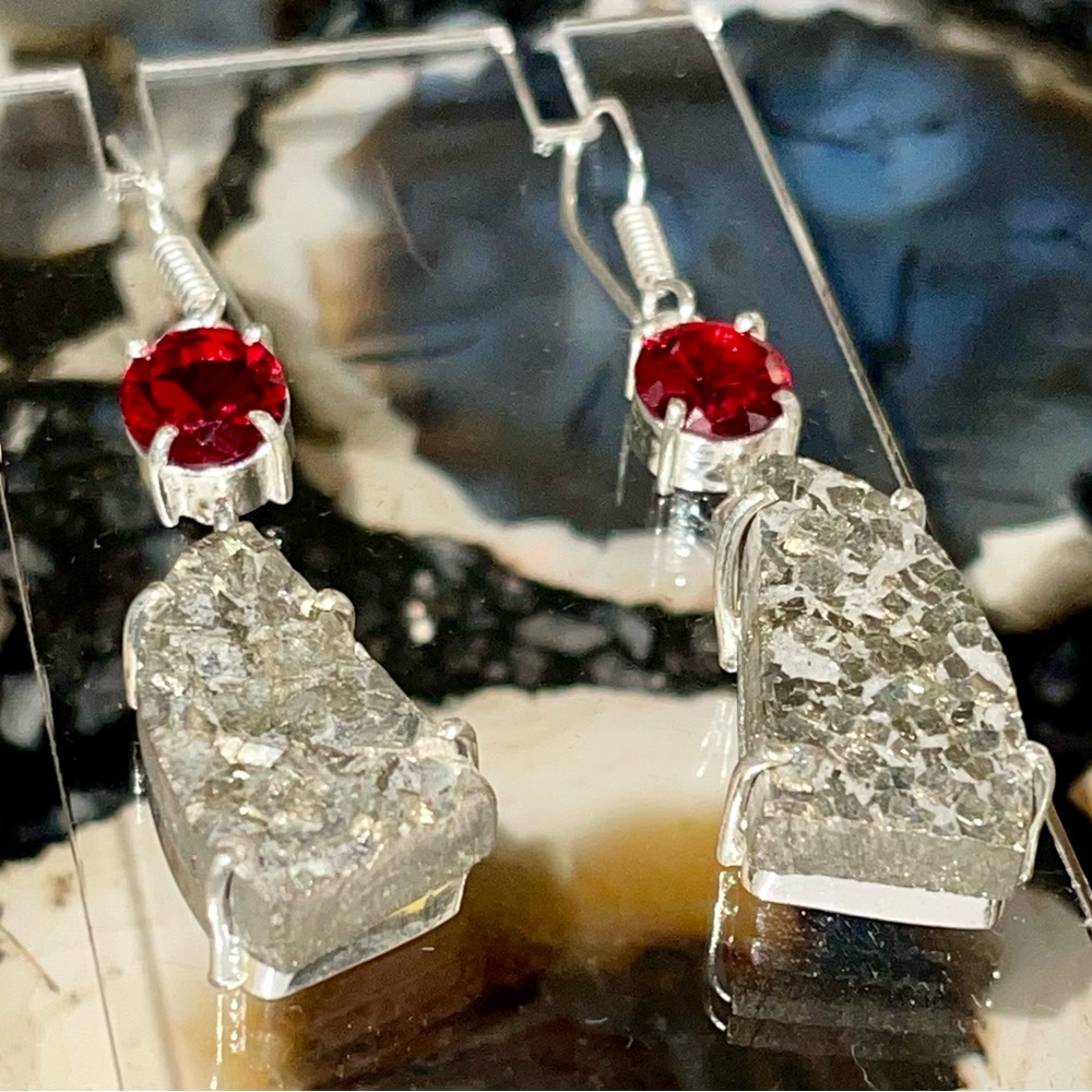 “Fools Gold” Drusy Pyrite Earrings 2”